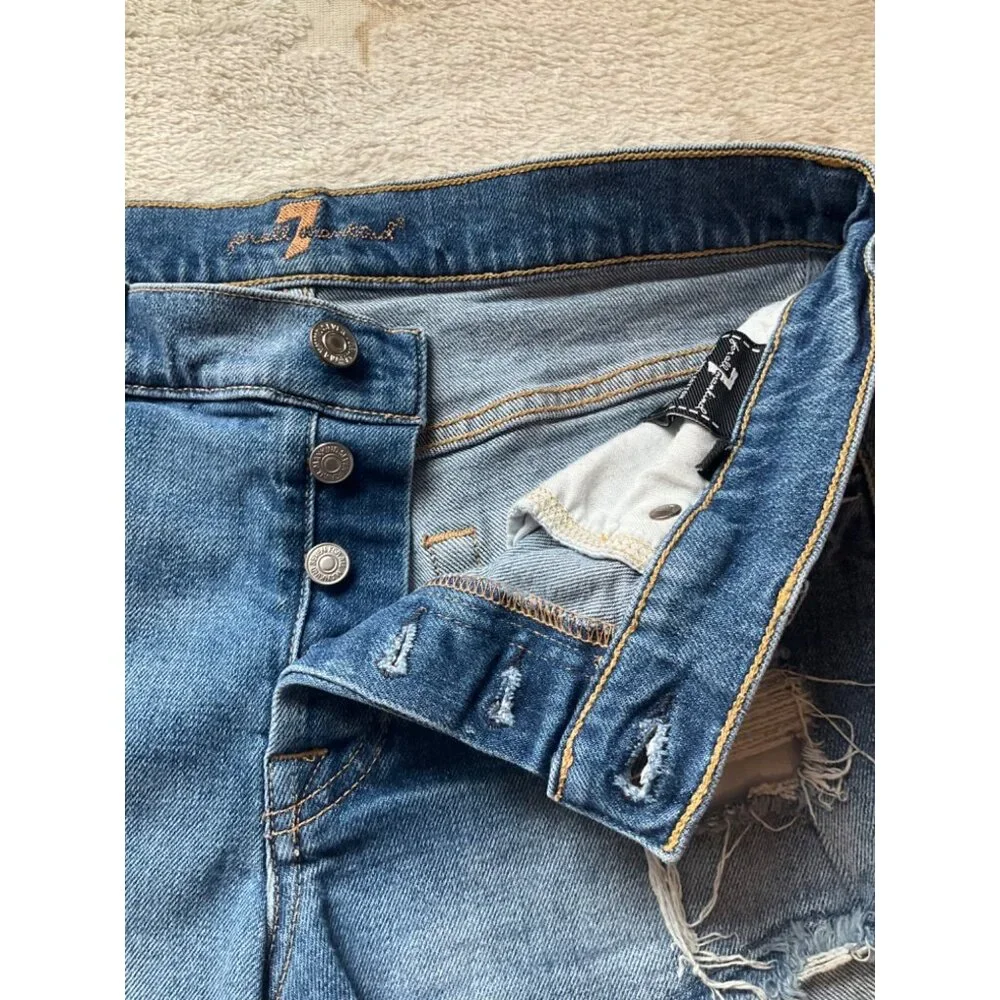7 For all Mankind Women Sz.27 Denim Jean Shorts Hot pants Button fly  Distressed - Picture 3 of 11